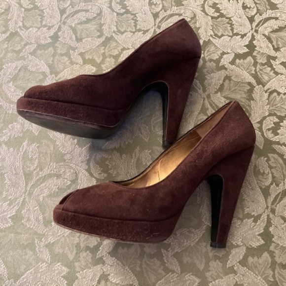 Prada Suede Peep Toe Pumps - Picture 1 of 6